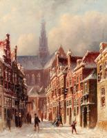 Pieter Gerard Vertin - A Snowy Street with The St Bavo Beyond Haarlem